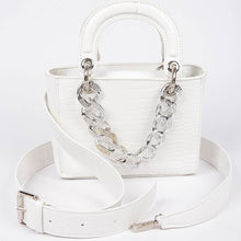 Load image into Gallery viewer, Faux Croc Handles Purse Bag W/Stoned Chain: Black Silver