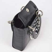 Load image into Gallery viewer, Faux Croc Handles Purse Bag W/Stoned Chain: Black Silver