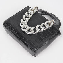 Load image into Gallery viewer, Faux Croc Handles Purse Bag W/Stoned Chain: Black Silver