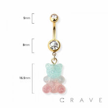 Load image into Gallery viewer, GUMMY BEAR & TEDDY BEAR DANGLE 316L SS NAVEL BELLY RING: GOLD/2 TONE BL/PK