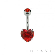 Load image into Gallery viewer, DOUBLE GEM PRONG SET HEART CZ 316L SS NAVEL RING: AB/RED EFFECT-14GA (1.6mm)-3/8" (10MM)-5X8mm