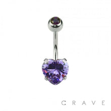 Load image into Gallery viewer, DOUBLE GEM PRONG SET HEART CZ 316L SS NAVEL RING: AB/RED EFFECT-14GA (1.6mm)-3/8" (10MM)-5X8mm