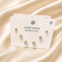 Load image into Gallery viewer, Loli - Stainless Steel CZ Stud Earrings | 3 Pair Set ⭐