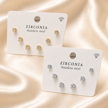 Load image into Gallery viewer, Loli - Stainless Steel CZ Stud Earrings | 3 Pair Set ⭐