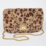 Faux Leopard Print Fur Shoulder Crossbody Purse
