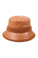 Women's Faux Leather With Fuzzy Fleece Knit Bucket Hat
