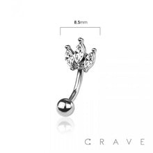 Load image into Gallery viewer, 3 MARQUISE GEM CROWN 316L SURGICAL STEEL NAVEL RING: SS / CLEAR
