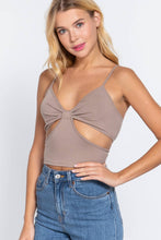 Load image into Gallery viewer, SI-22747 FITTED V-NECK w/BOW CUT-OUT KNIT CAMI TOP: BLK-black-138339 / M
