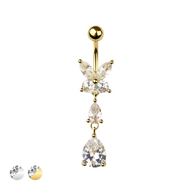 CZ BUTTERFLY WITH DANGEL 316L SURGICAL STEEL NAVEL BELLY RIN