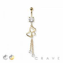 Load image into Gallery viewer, CRAVE BODY JEWELRY - TRIPLE HEART PRONG CHAIN 316L SS NAVEL BELLY RING: SS/CLEAR
