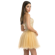 Load image into Gallery viewer, Juliet - SWEETHEART WITH EMBROIDERY ON TOP SHORT DRESS: GOLD / XL
