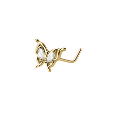 Load image into Gallery viewer, CZ PAVED GEM BUTTERFLY 316L SURGICAL STEEL L-SHAPE NOSE STUD
