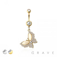 Load image into Gallery viewer, 316L SURGICAL STEEL SYNTHETIC OPAL BUTTERFLY MULTI CZ DANGLE
