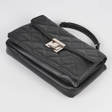 Load image into Gallery viewer, Quilted Faux Leather Top Handle Clutch: Black
