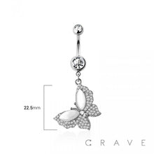 Load image into Gallery viewer, 316L SURGICAL STEEL SYNTHETIC OPAL BUTTERFLY MULTI CZ DANGLE

