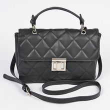 Load image into Gallery viewer, Quilted Faux Leather Top Handle Clutch: Black
