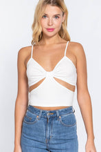 Load image into Gallery viewer, SI-22747 FITTED V-NECK w/BOW CUT-OUT KNIT CAMI TOP: BLU-iris blue-138342 / M
