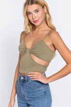 Load image into Gallery viewer, SI-22747 FITTED V-NECK w/BOW CUT-OUT KNIT CAMI TOP: BLU-iris blue-138342 / S
