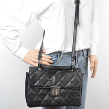 Load image into Gallery viewer, Quilted Faux Leather Top Handle Clutch: Black
