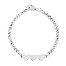 Load image into Gallery viewer, WJW - 18K Gold PVD Stainless Steel Engravable 3 Hearts on Curb Chain Bracelet
