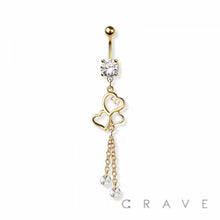 Load image into Gallery viewer, CRAVE BODY JEWELRY - TRIPLE HEART PRONG CHAIN 316L SS NAVEL BELLY RING: SS/CLEAR
