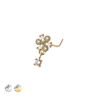 TRIPLE BEZEL MARQUISE FLOWER DANGLE CZ 316L SURGICAL STEEL