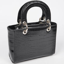 Load image into Gallery viewer, Faux Croc Handles Clutch W/Stoned Chain: Silver Silver
