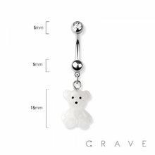 Load image into Gallery viewer, GUMMY BEAR &amp; TEDDY BEAR DANGLE 316L SS NAVEL BELLY RING: SS/WHITE
