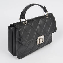 Load image into Gallery viewer, Quilted Faux Leather Top Handle Clutch: Black
