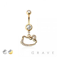 316L SURGICAL STEEL MULTI CZ HELLO CAT RIBBON DANGLE BELLY