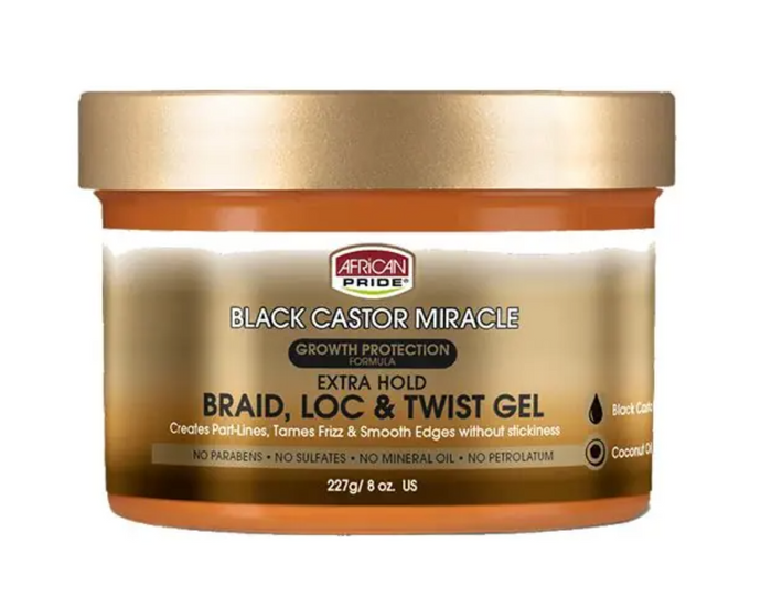 African Pride Black Castor Miracle Braid, Loc & Twist Gel 8 oz