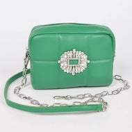 Vegan Leather Rhinestone Buckle Crossbody Bag