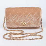 Quilted Velvet Shoulder Bag Purse Crossbody