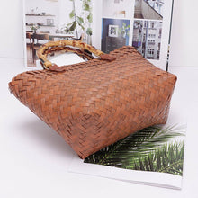 Load image into Gallery viewer, PVC Braided Top Handle Bag Purse Tote Brown
