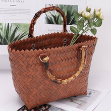 Load image into Gallery viewer, PVC Braided Top Handle Bag Purse Tote Brown
