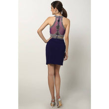 Load image into Gallery viewer, Juliet - SLEEVELESS BEADED APPLIQUE SHORT DRESS: TANZANITE BLUE / XL
