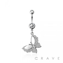 Load image into Gallery viewer, 316L SURGICAL STEEL SYNTHETIC OPAL BUTTERFLY MULTI CZ DANGLE
