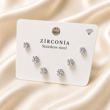 Load image into Gallery viewer, Loli - Stainless Steel CZ Stud Earrings | 3 Pair Set ⭐
