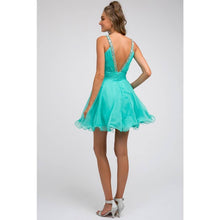 Load image into Gallery viewer, Juliet - JEWEL EMBELLISHED SHORT V-BACK DRESS: JADE / XS
