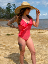 Load image into Gallery viewer, Merigold Kiss - MK094 Travis Surplice Flounce Swimsuit - 6 Colors: S / Pink Cactus

