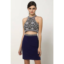 Load image into Gallery viewer, Juliet - SLEEVELESS BEADED APPLIQUE SHORT DRESS: TANZANITE BLUE / XL
