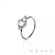 TWO-TONE PRONG CZ GEM TOP 316L SS NOSE O-RING HOOP
