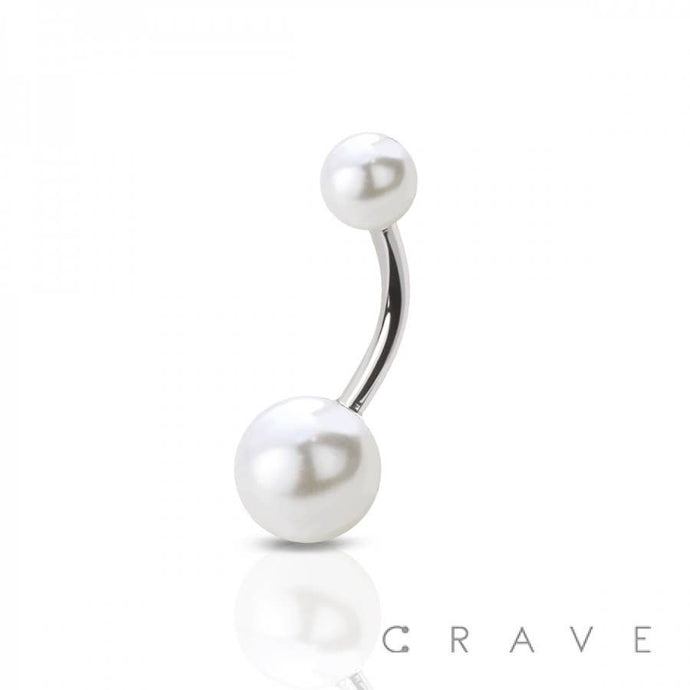 PEARL COAT ACRYLIC BALL 316L SURGICAL STEEL BELLY NAVAL RING