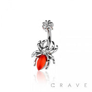 RED SPIDER AND WEB WITH CZ DANGLE 316L SURGICAL STEEL NAVEL