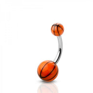 BASKETBALL PATTERN ACRYLIC BALL 316L SS BELLY NAVEL RING