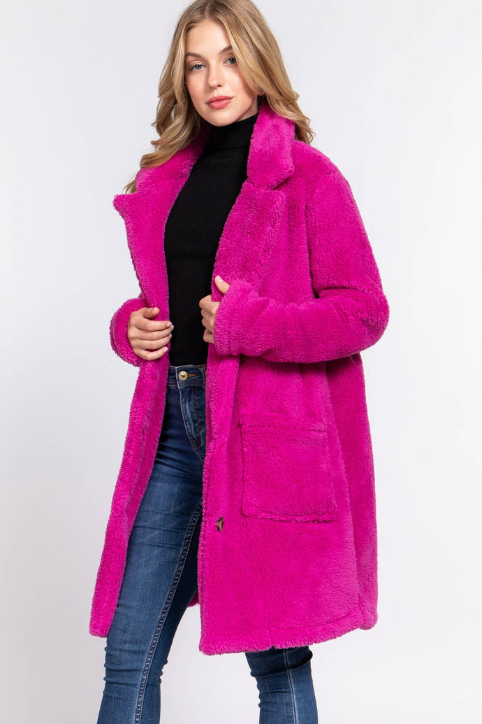 Notched Collar Patch Pocket Sherpa Coat