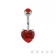 DOUBLE GEM PRONG SET HEART CZ 316L SS NAVEL RING