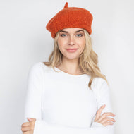 Fuzzy Fleece Beret Hat Burnt Orange