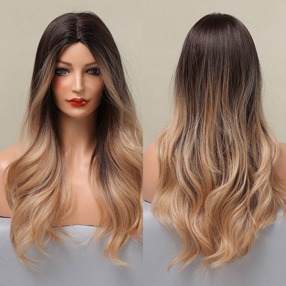 Long Brown Blonde Ombre Heat Resistant Long Synthetic Wig