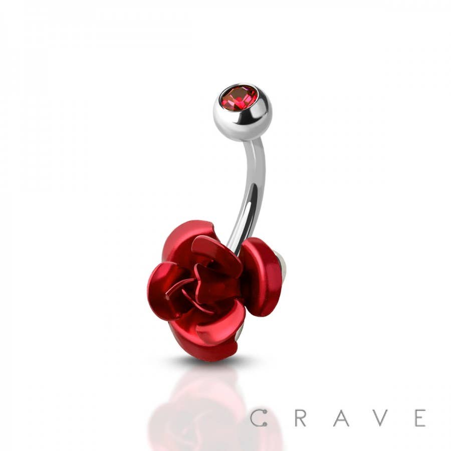 BRIGHT METAL ROSE BLOSSOM BELLY BUTTON RING